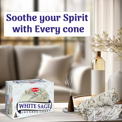 HEM White Sage Incense Cones – 12 Boxes of 10 Cones