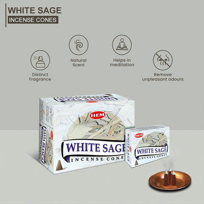 HEM White Sage Incense Cones – 12 Boxes of 10 Cones
