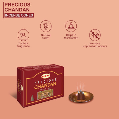 HEM Precious Chandan Incense Cones – Pack of 12 Boxes