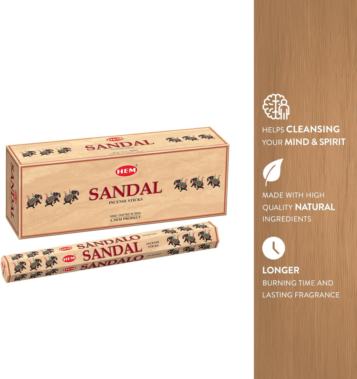 HEM Sandal Incense Sticks (Sandalo) – Pack of 6 (120 Sticks)